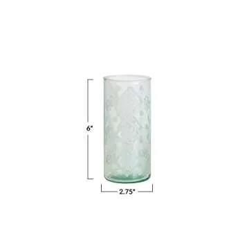 Creative Co-Op Recycled Etched Glass Hurricane for Decor