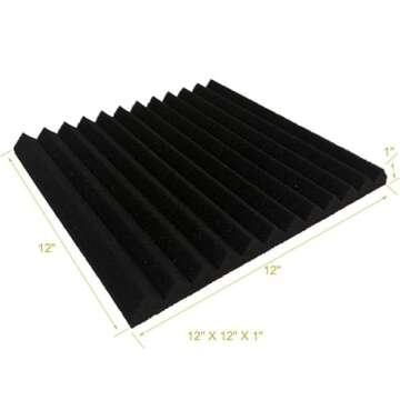 96 Pack Allxinlog Absorb the echo Acoustic Foam Panel Wedge Studio Soundproofing Wall Tiles 12" X 12" X 1" (96-BLACK)