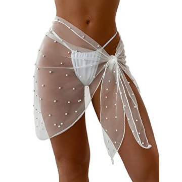 GORGLITTER Women’s Faux Pearl Beach Cover Up Sarong White