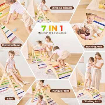 Belleur 7 in 1 Wood Pikler Triangle Set, Foldable Toddler Climbing Toys Indoor, Montessori Climbing ...