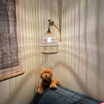 Frideko Rattan Plug in Wall Sconces Wicker Wall Lamp with Plug in Cord Hand Woven Rattan Wall Light ...