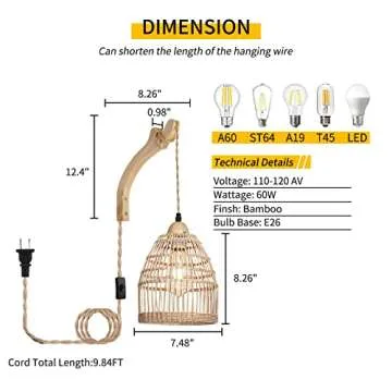 Frideko Rattan Plug in Wall Sconces Wicker Wall Lamp with Plug in Cord Hand Woven Rattan Wall Light Farmhouse Wall Sconce Wall Mounted Light Boho Sconces Wall Lighting for Living Room Bedroom
