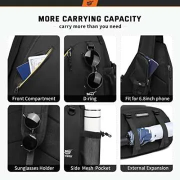SKYSPER Sling Laptop Bag (Up to 13 Inch) - 18L Crossbody Sling Backpack Travel Shoulder Bag Hiking Daypack for Men Women(Black)