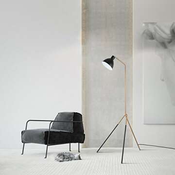 Light Society Mastise Grasshopper Floor Lamp, Matte Black and Gold Finish, Mid Century Modern Industrial Style (LS-F232-BKGD)