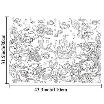 Tevxj Mermaid Coloring Poster for Kids Giant Coloring Poster Summer Party Decoration Games Coloring ...