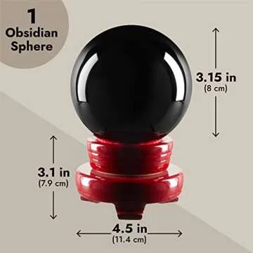 Juvale Small Black Obsidian Sphere - 80mm/3.1 Inch Decorative Black Crystal Ball with Stand for Gothic-Style Home Decor, Meditation and Feng Shui