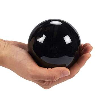 Juvale Small Black Obsidian Sphere - 80mm/3.1 Inch Decorative Black Crystal Ball with Stand for Gothic-Style Home Decor, Meditation and Feng Shui