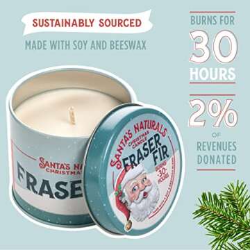 Santa's Naturals Fraser Fir Christmas Candle (9oz) | Authentic Pine Scent | Christmas Gift | Burns 3...