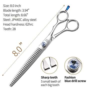 Fenice Professional 7/7.5/8 Pet Grooming Scissors Thinning Cutting Shears for Dog s/Cats Thinning Rate:70-80%(8.0 inch)