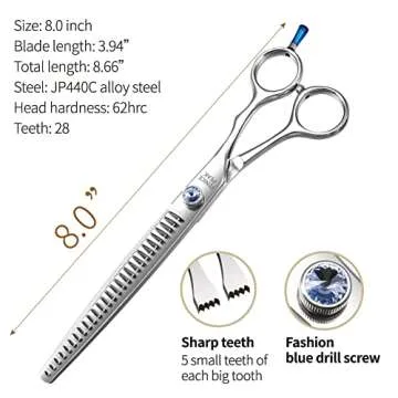 Fenice Professional 7/7.5/8 Pet Grooming Scissors Thinning Cutting Shears for Dog s/Cats Thinning Rate:70-80%(8.0 inch)