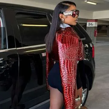 VOIKERDR Red Leather Cropped Motorcycle Jacket for Women