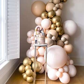 Nude Balloons Arch Garland Double Stuffed Blush Tan Brown Beige Cream Gold Metallic Balloons Latex Neutral Balloon Arch Kit For Boho Baby Shower Birthday Bridal Anniversary Party Decorations