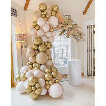 Nude Balloons Arch Garland Double Stuffed Blush Tan Brown Beige Cream Gold Metallic Balloons Latex Neutral Balloon Arch Kit For Boho Baby Shower Birthday Bridal Anniversary Party Decorations