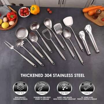 304 Stainless Steel 12-Piece Kitchen Utensils Set
