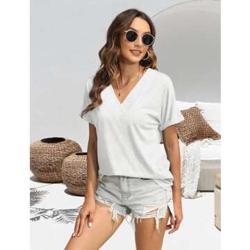 EyMuse V Neck Tee Women Summer Fashion Casual Blouses
