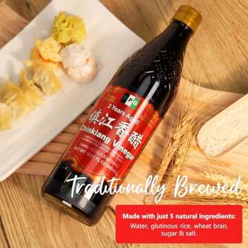 NPG Chinkiang Vinegar 19.61 Fl Oz (580ml), 3 Years Aged Zhenjiang Black Rice Vinegar, Naturally Brewed Chinese Black Vinegar For Dumplings, Xiao Long Bao, Sushi, Salad, Marinade, Stir Fry