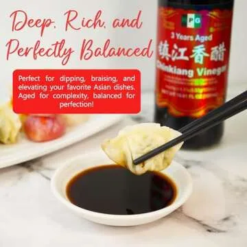 NPG Chinkiang Vinegar 19.61 Fl Oz (580ml), 3 Years Aged Zhenjiang Black Rice Vinegar, Naturally Brewed Chinese Black Vinegar For Dumplings, Xiao Long Bao, Sushi, Salad, Marinade, Stir Fry