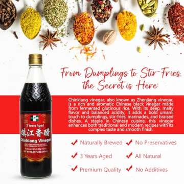 NPG Chinkiang Vinegar 19.61 Fl Oz (580ml), 3 Years Aged Zhenjiang Black Rice Vinegar, Naturally Brewed Chinese Black Vinegar For Dumplings, Xiao Long Bao, Sushi, Salad, Marinade, Stir Fry