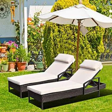 Tangkula Patio Chaise Lounge, Outdoor Reclining Wicker Rattan Chaise, Beach Pool Yard Porch Adjustable Backrest Lounger Chair