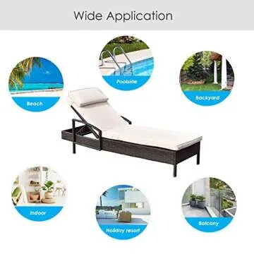 Tangkula Patio Chaise Lounge, Outdoor Reclining Wicker Rattan Chaise, Beach Pool Yard Porch Adjustable Backrest Lounger Chair