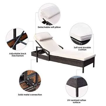 Tangkula Patio Chaise Lounge, Outdoor Reclining Wicker Rattan Chaise, Beach Pool Yard Porch Adjustable Backrest Lounger Chair