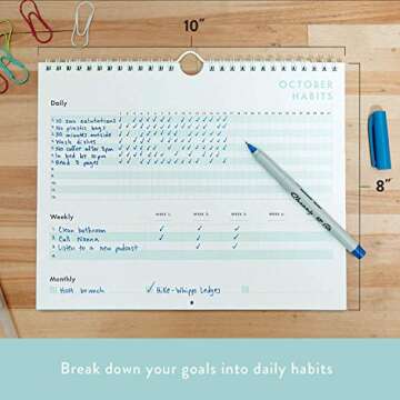 Free Period Press Habit Tracker Calendar & To Do List Planner, Spiral Bound Habit Tracker with Writable Goals, 12 Months Undated, 8"x10”