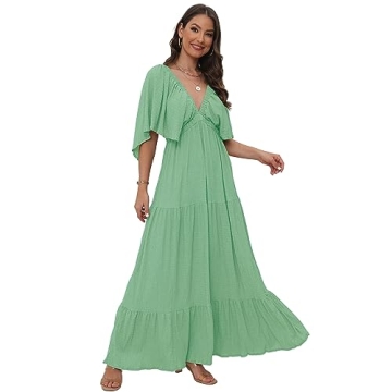 Women’s Vibrant Summer Maxi Dress with Flutter Sleeves