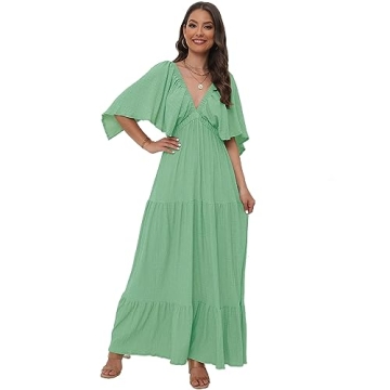 Women’s Vibrant Summer Maxi Dress with Flutter Sleeves
