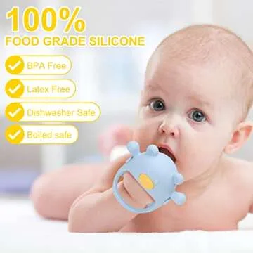 Never Drop Baby Teething Toy for 0-6 Month Infants, Dust-Proof Baby Chew Toys & Soothing Pacifier 2-in-1, Silicone Hand Teether for Babies 6-12 Months Sucking Needs, BPA Free