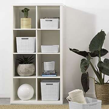 Curver Set of 4 Jute Large Decorative Plastic Organization and Storage Baskets Perfect Bins for Home...