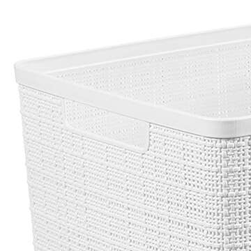 Curver Set of 4 Jute Large Decorative Plastic Organization and Storage Baskets Perfect Bins for Home Office, Closet Shelves, Kitchen Pantry and All Bedroom Essentials, White, 4