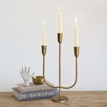 3-Candle Cast Iron Metal Candelabra Candlestick Holders 15 inch Tall Candle Holder Wedding Event Candelabra Candle Stand Brass Gold