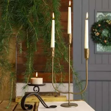 3-Candle Cast Iron Metal Candelabra Candlestick Holders 15 inch Tall Candle Holder Wedding Event Candelabra Candle Stand Brass Gold