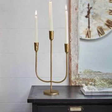 3-Candle Cast Iron Metal Candelabra Candlestick Holders 15 inch Tall Candle Holder Wedding Event Candelabra Candle Stand Brass Gold
