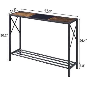 Tajsoon Console Table, 2-Tier Industrial Entryway Table, 41.8”LNarrow Sofa Table with Shelves, Entrance Table for Entryway, Hallway, Living Room, Foyer, Corridor, Office, Rustic Brown and Black