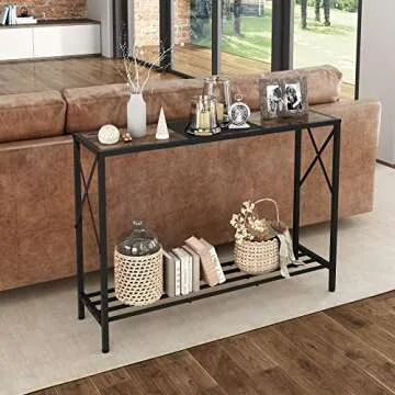 Tajsoon Console Table, 2-Tier Industrial Entryway Table, 41.8”LNarrow Sofa Table with Shelves, Entrance Table for Entryway, Hallway, Living Room, Foyer, Corridor, Office, Rustic Brown and Black