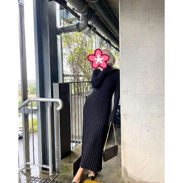 Fernvia Bodycon Knit Dress for Women Long Sleeve Crew Neck Ribbed Solid Fall Long Maxi Going Out Dress (A-Black, S)