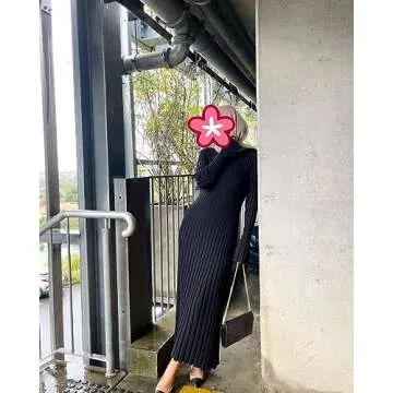 Fernvia Bodycon Knit Dress for Women Long Sleeve Crew Neck Ribbed Solid Fall Long Maxi Going Out Dress (A-Black, S)