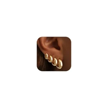 Gokeey Chunky Gold Hoop Earrings for Women, Hypoallergenic 14k Gold Plated Small Hoop Earrings, Ligh...