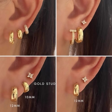 Gokeey 14k Hypoallergenic Chunky Gold Hoop Earrings