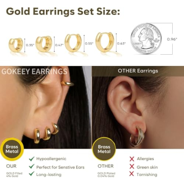Gokeey 14k Hypoallergenic Chunky Gold Hoop Earrings