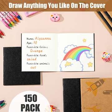 Thenshop 150 Pack Mini Notebooks Bulk Small Notepad Unlined Journals Pocket Blank Sketchbooks Kids Students Gifts Back to School Supplies 4 x 4 Inch 24 Sheets(Kraft, Black)