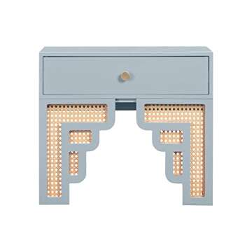 Tov Furniture Suzie Pastel Blue & Rattan Nightstand
