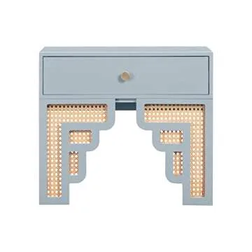 Tov Furniture Suzie Pastel Blue & Rattan Nightstand