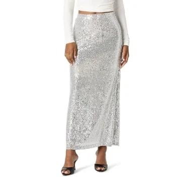 The Drop Women's Adela Sequin Maxi Skirt - Dazzling Silver Elegance