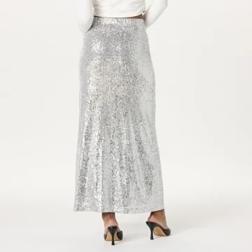 Stylish Adela Sequin Maxi Skirt for Women - Silver