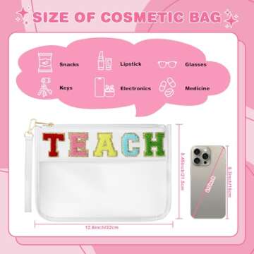 Teacher Appreciation Gifts, Clear Chenille Varsity Letter Flat Teach Pouch with Zipper, Waterproof P...