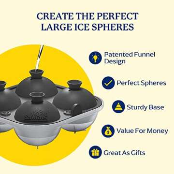 Samuelworld Large Silicone Premium Ice Trays, 2-Pack Combo, 2 Inches Big Cubes & 2.5 Inches Sphere Ice Molds - BPA Free, Craft Ice Maker for Gifting, Whiskey, Cocktails, Easy Release - Gray