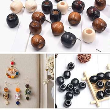 400Pcs Large Hole Barrel Wood Beads, BetterJonny 12x11mm 4 Colors Natural Wooden Spacer Beads Bulk f...