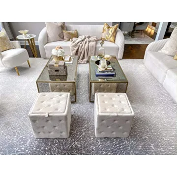 Inspire Me Genevieve Ottoman with Faux Marble Tray